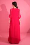 Shop_Mani Bhatia_Red Georgette Embroidered Jewel Stone Jumpsuit V Neck Cut-out With Cape _at_Aza_Fashions
