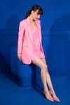 Mani Bhatia_Pink Moss Crepe Solid Blazer Notched Lapel Collar Dress And _Online_at_Aza_Fashions