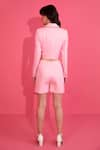 Shop_Mani Bhatia_Pink Banana Crepe Solid Notched Lapel Collar Cropped Blazer And Skort Set _at_Aza_Fashions