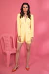 Buy_Mani Bhatia_Yellow Banana Crepe Solid Lapel Collar Scalloped Blazer And Short Set _at_Aza_Fashions