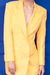 Buy_Mani Bhatia_Yellow Moss Crepe Solid Notched Lapel Collar Jewelled Button Blazer Dress _Online_at_Aza_Fashions