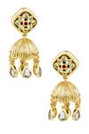 Buy_Curio Cottage_Gold Plated Kundan Floral Mini Jhumkas_at_Aza_Fashions
