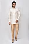 Buy_Aryavir Malhotra_Beige Art Silk Plain Elasticated Pant_at_Aza_Fashions