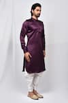 Aryavir Malhotra_Purple Satin Silk Plain Cuff Sleeve Pathani Kurta Set _Online_at_Aza_Fashions