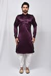 Buy_Aryavir Malhotra_Purple Satin Silk Plain Cuff Sleeve Pathani Kurta Set _Online_at_Aza_Fashions