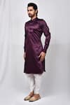 Shop_Aryavir Malhotra_Purple Satin Silk Plain Cuff Sleeve Pathani Kurta Set _Online_at_Aza_Fashions