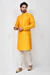 Buy_Aryavir Malhotra_Yellow Art Silk Plain Mandarin Collar Kurta Set _at_Aza_Fashions