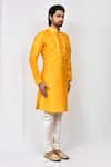 Aryavir Malhotra_Yellow Art Silk Plain Mandarin Collar Kurta Set _Online_at_Aza_Fashions