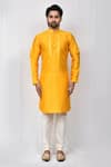 Buy_Aryavir Malhotra_Yellow Art Silk Plain Mandarin Collar Kurta Set _Online_at_Aza_Fashions