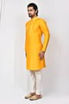 Shop_Aryavir Malhotra_Yellow Art Silk Plain Mandarin Collar Kurta Set _Online_at_Aza_Fashions