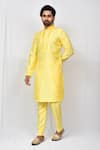 Buy_Aryavir Malhotra_Yellow Art Silk Plain Mandarin Collar Kurta Set _at_Aza_Fashions