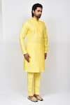 Aryavir Malhotra_Yellow Art Silk Plain Mandarin Collar Kurta Set _Online_at_Aza_Fashions