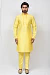 Buy_Aryavir Malhotra_Yellow Art Silk Plain Mandarin Collar Kurta Set _Online_at_Aza_Fashions