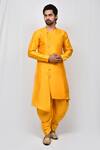 Buy_Aryavir Malhotra_Yellow Art Silk Plain Asymmetric Kurta And Cowl Pant Set_at_Aza_Fashions