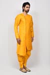 Aryavir Malhotra_Yellow Art Silk Plain Asymmetric Kurta And Cowl Pant Set_Online_at_Aza_Fashions