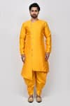 Buy_Aryavir Malhotra_Yellow Art Silk Plain Asymmetric Kurta And Cowl Pant Set_Online_at_Aza_Fashions