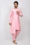 Buy_Aryavir Malhotra_Pink Art Silk Plain Asymmetric Kurta And Cowl Pant Set_at_Aza_Fashions