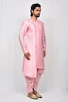 Aryavir Malhotra_Pink Art Silk Plain Asymmetric Kurta And Cowl Pant Set_Online_at_Aza_Fashions