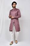 Buy_Aryavir Malhotra_Purple Satin Art Silk Overlap Kurta Set_at_Aza_Fashions