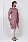 Aryavir Malhotra_Purple Satin Art Silk Overlap Kurta Set_Online_at_Aza_Fashions