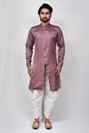 Buy_Aryavir Malhotra_Purple Satin Art Silk Overlap Kurta Set_Online_at_Aza_Fashions