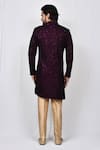 Shop_Aryavir Malhotra_Maroon Art Silk Embroidered Paisley Sherwani Set _at_Aza_Fashions