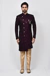 Buy_Aryavir Malhotra_Maroon Art Silk Embroidered Paisley Sherwani Set _Online_at_Aza_Fashions