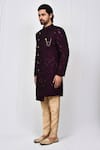 Shop_Aryavir Malhotra_Maroon Art Silk Embroidered Paisley Sherwani Set _Online_at_Aza_Fashions