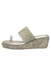 Kkarma Accessories_Gray Embroidery Doli Zardozi Platform Wedges _Online_at_Aza_Fashions