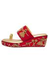 Kkarma Accessories_Red Embroidery Platform Wedges _Online_at_Aza_Fashions