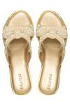Shop_Kkarma Accessories_Gold Embroidery Sitamgar Wedges _at_Aza_Fashions