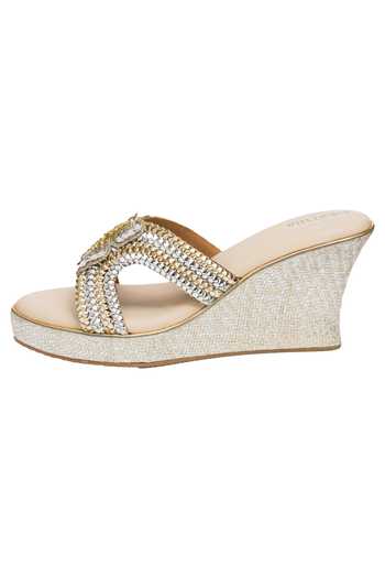 Kkarma Accessories_Silver Embroidery Titlie Platform Wedges _Online_at_Aza_Fashions