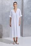 The Summer House_White Organic Cotton V Neck Bili Dress_Online_at_Aza_Fashions