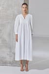 The Summer House_White Organic Cotton Plain Round Notched Veallai Dress  _Online_at_Aza_Fashions