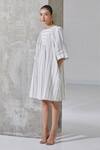 Buy_The Summer House_White Bianca Linen Striped Dress_Online_at_Aza_Fashions