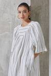 The Summer House_White Bianca Linen Striped Dress_at_Aza_Fashions