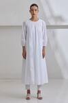 The Summer House_White Organic Cotton Plain Round Telupu Panelled Dress  _Online_at_Aza_Fashions