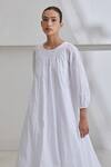 Buy_The Summer House_White Organic Cotton Plain Round Telupu Panelled Dress  _Online_at_Aza_Fashions