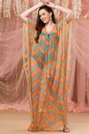 Buy_Aayushi Maniar_Multi Color Chiffon Chevron Print V Neck Kaftan_at_Aza_Fashions