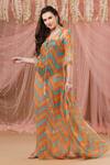 Shop_Aayushi Maniar_Multi Color Chiffon Chevron Print V Neck Kaftan_Online_at_Aza_Fashions
