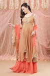 Buy_Aayushi Maniar_Peach Crepe Silk Embroidered Zardozi Work Jewel Chevron Print Kurta Gharara Set _at_Aza_Fashions