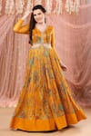 Buy_Aayushi Maniar_Yellow Georgette Floral Print Anarkali With Dupatta_Online_at_Aza_Fashions