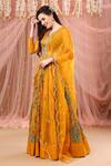 Shop_Aayushi Maniar_Yellow Georgette Floral Print Anarkali With Dupatta_Online_at_Aza_Fashions