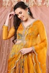 Aayushi Maniar_Yellow Georgette Floral Print Anarkali With Dupatta_at_Aza_Fashions