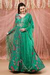Buy_Aayushi Maniar_Green Crepe Silk Floral Print Anarkali With Dupatta_at_Aza_Fashions
