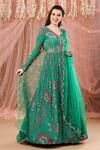 Aayushi Maniar_Green Crepe Silk Floral Print Anarkali With Dupatta_Online_at_Aza_Fashions