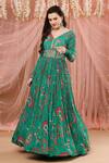 Buy_Aayushi Maniar_Green Crepe Silk Floral Print Anarkali With Dupatta_Online_at_Aza_Fashions