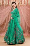 Shop_Aayushi Maniar_Green Crepe Silk Floral Print Anarkali With Dupatta_Online_at_Aza_Fashions