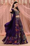 Buy_Aayushi Maniar_Purple Crepe Silk, Korean Georgette Floral Drape Attached Choli And Lehenga Set_at_Aza_Fashions