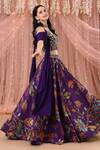 Buy_Aayushi Maniar_Purple Crepe Silk, Korean Georgette Floral Drape Attached Choli And Lehenga Set_Online_at_Aza_Fashions